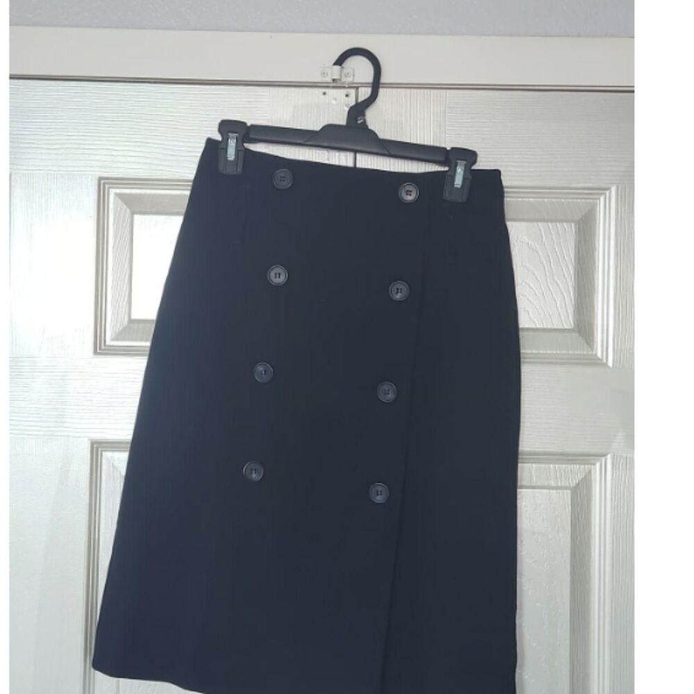 United Colors of Benetton Navy Blue Striped Buttoned Wrap Skirt Size 6 - Picture 6 of 8